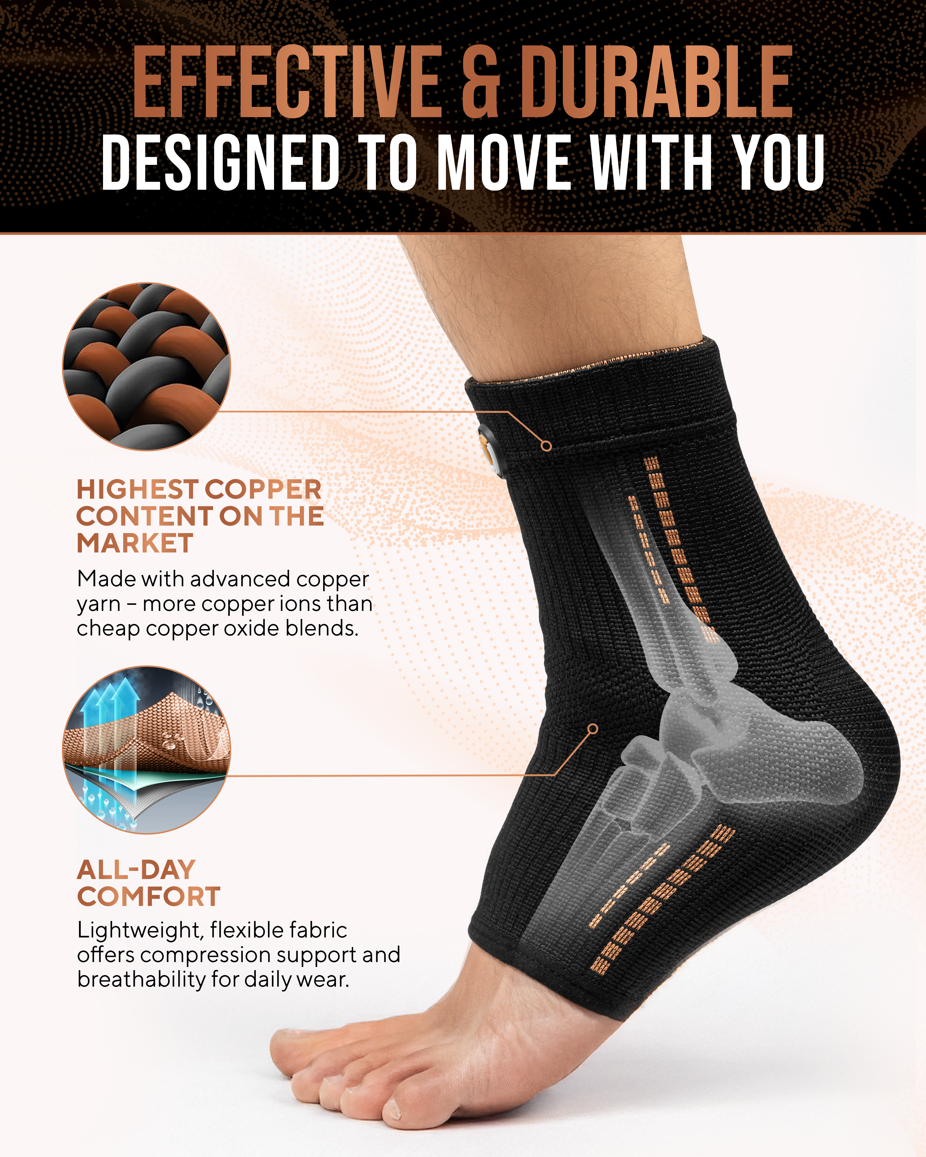Copper Compression Ankle Brace Sleeves Support Pair