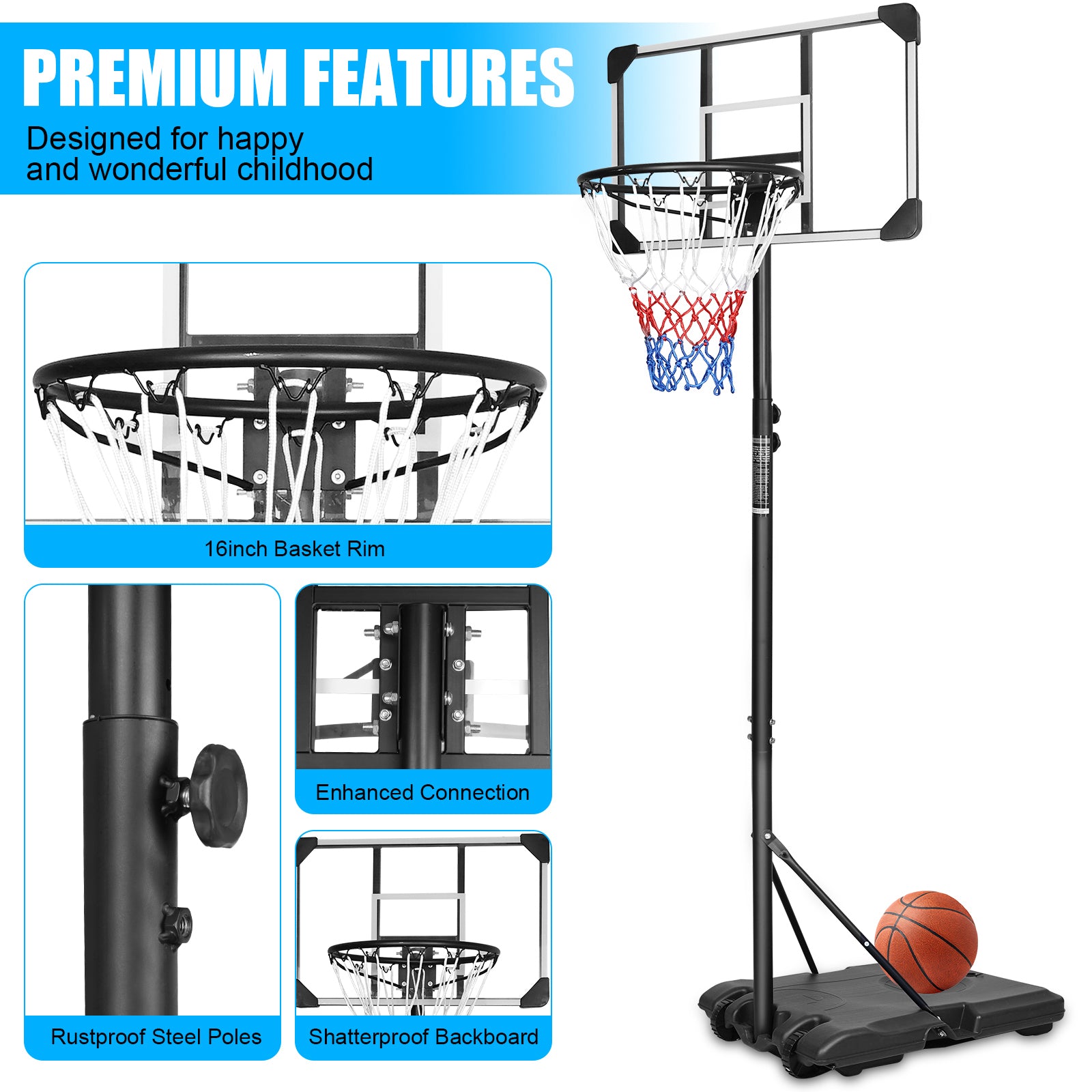 Portable Basketball Goal System Stable Base Wheels Outdoor