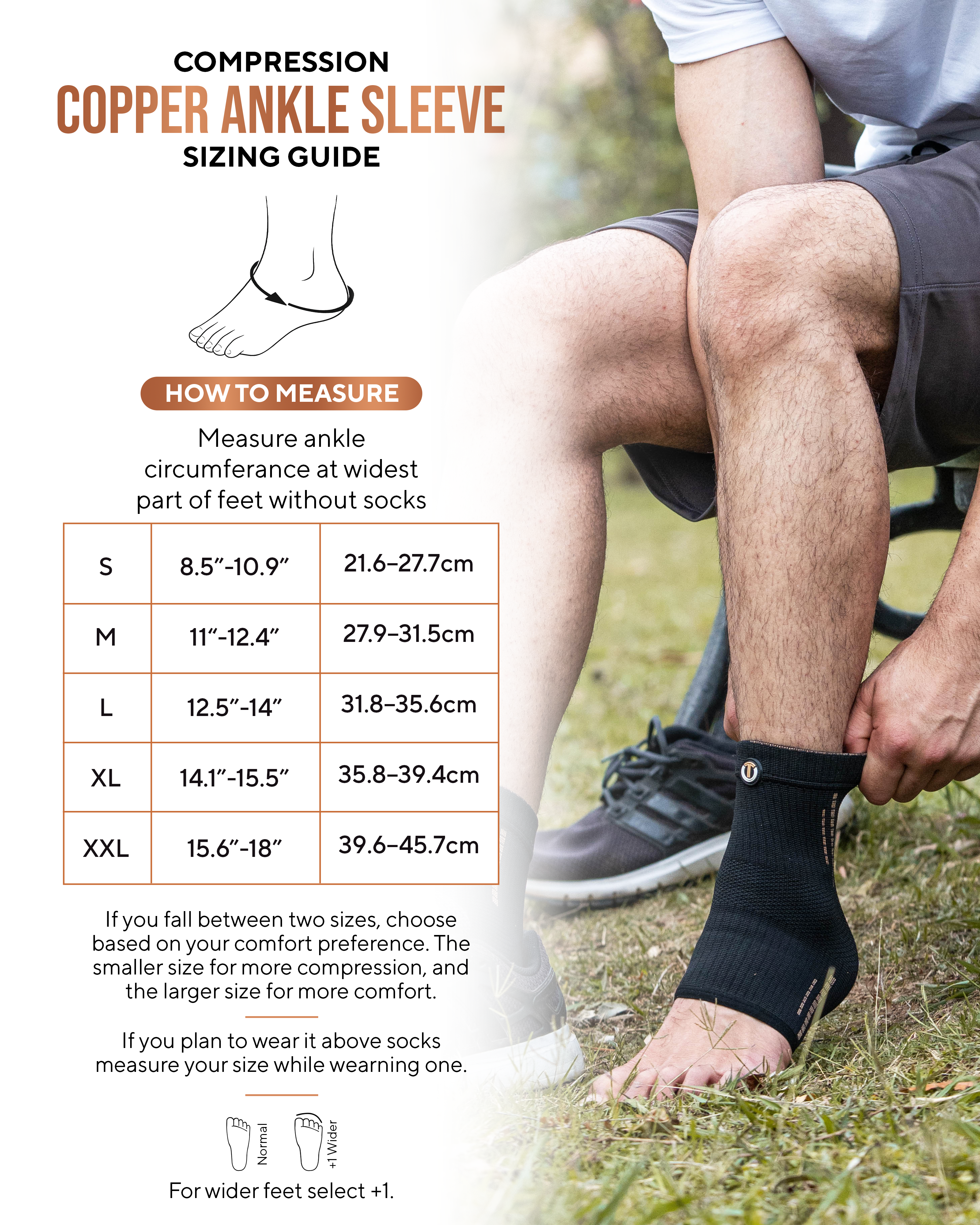 Copper Compression Ankle Brace Sleeves Support Pair