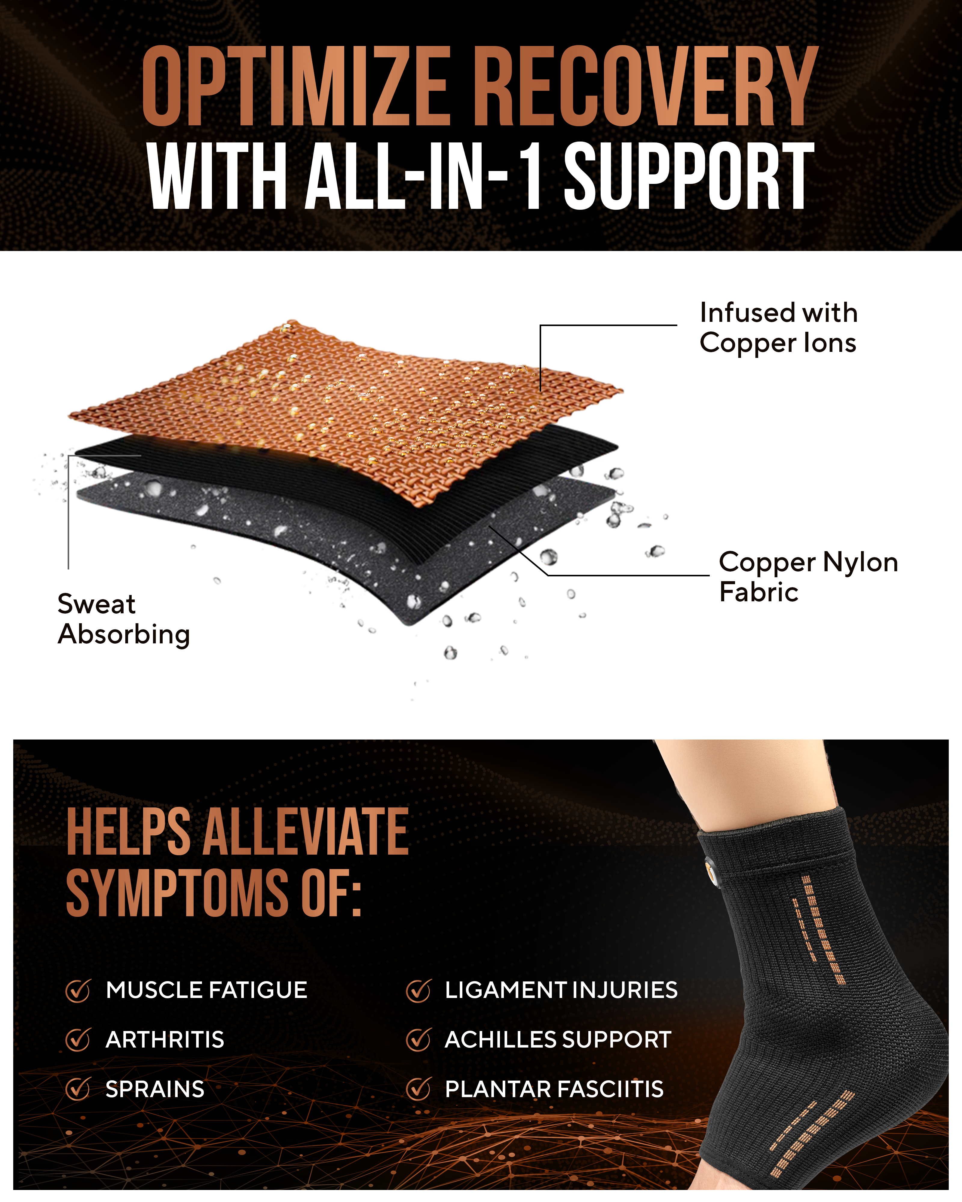 Copper Compression Ankle Brace Sleeves Support Pair