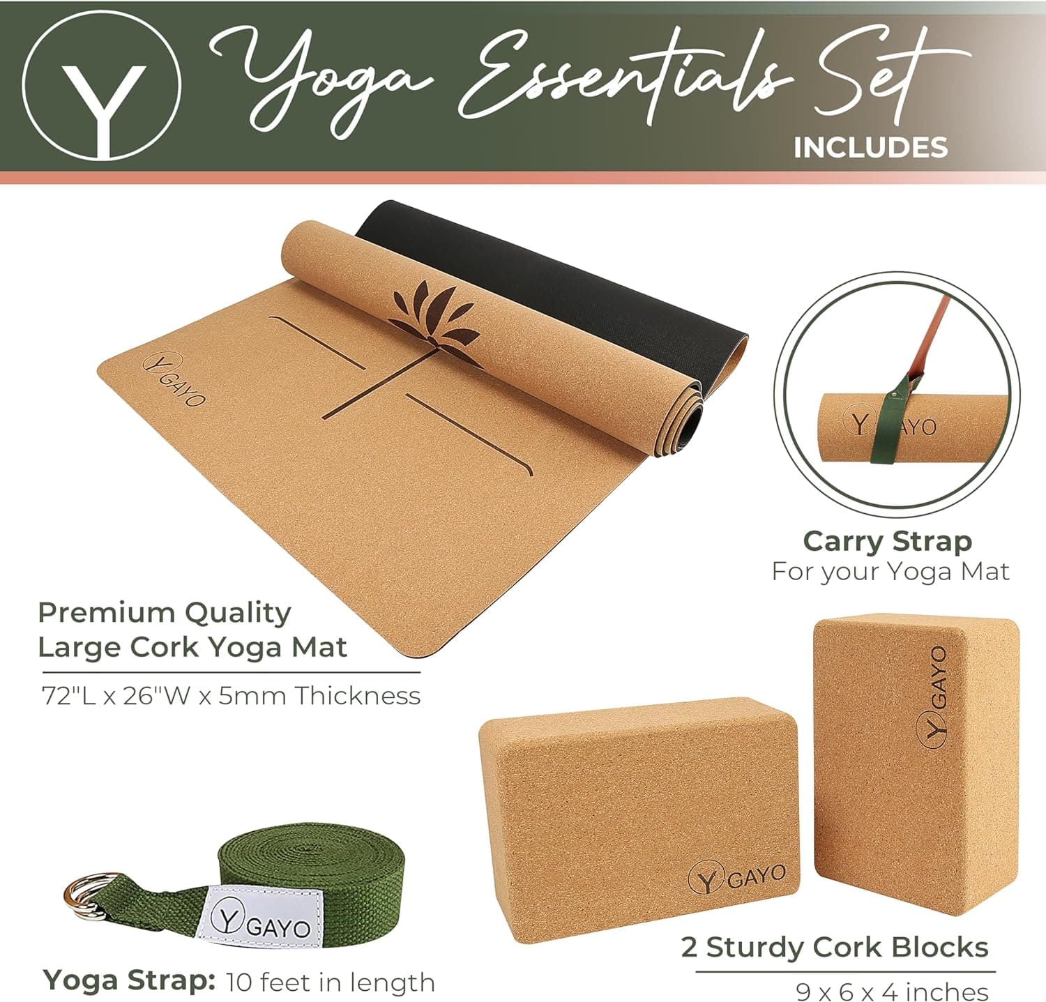 Ultimate Cork Yoga Essentials Kit Fitness Accessories Set
