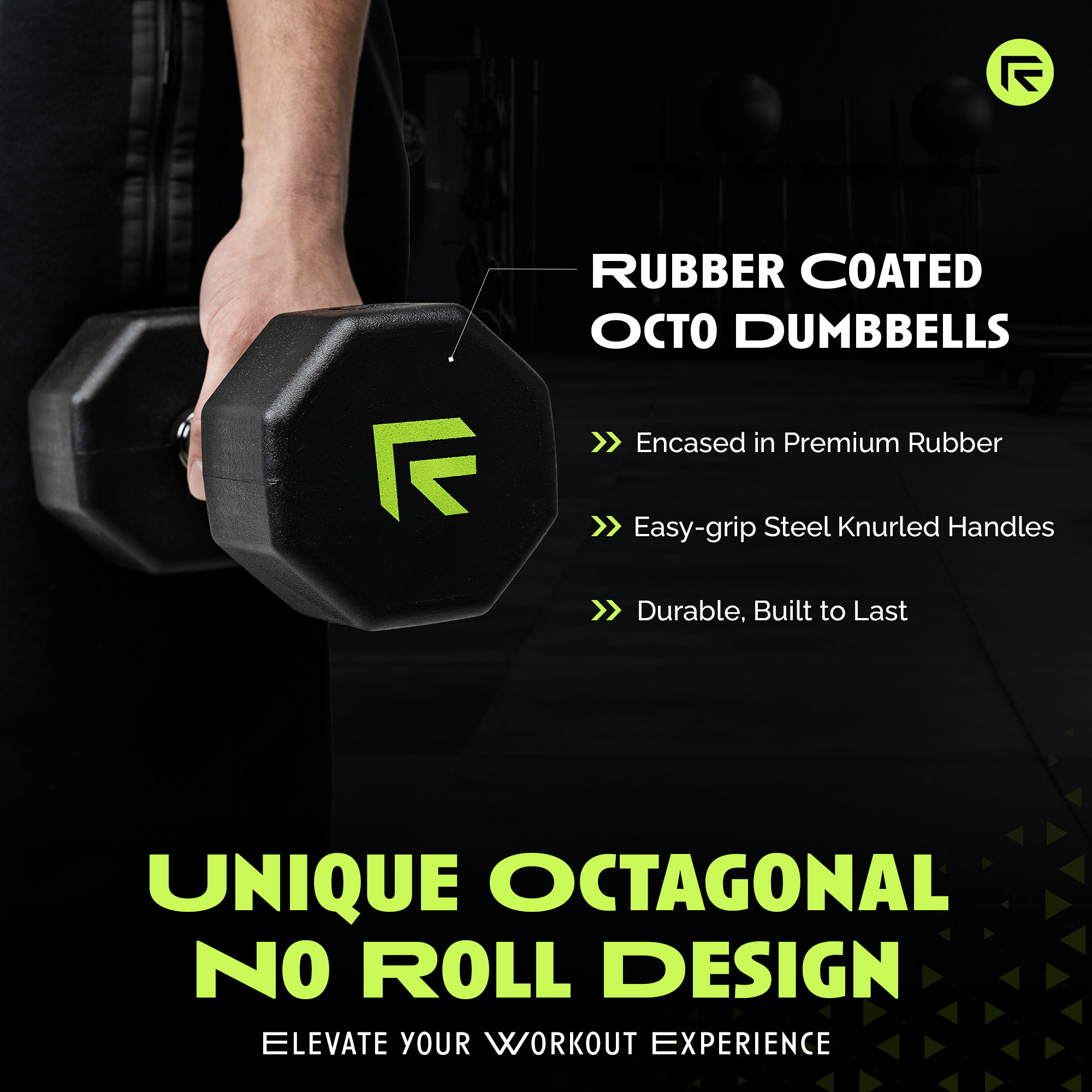 Octo Rubber Dumbbell Single Weight Training Equipment