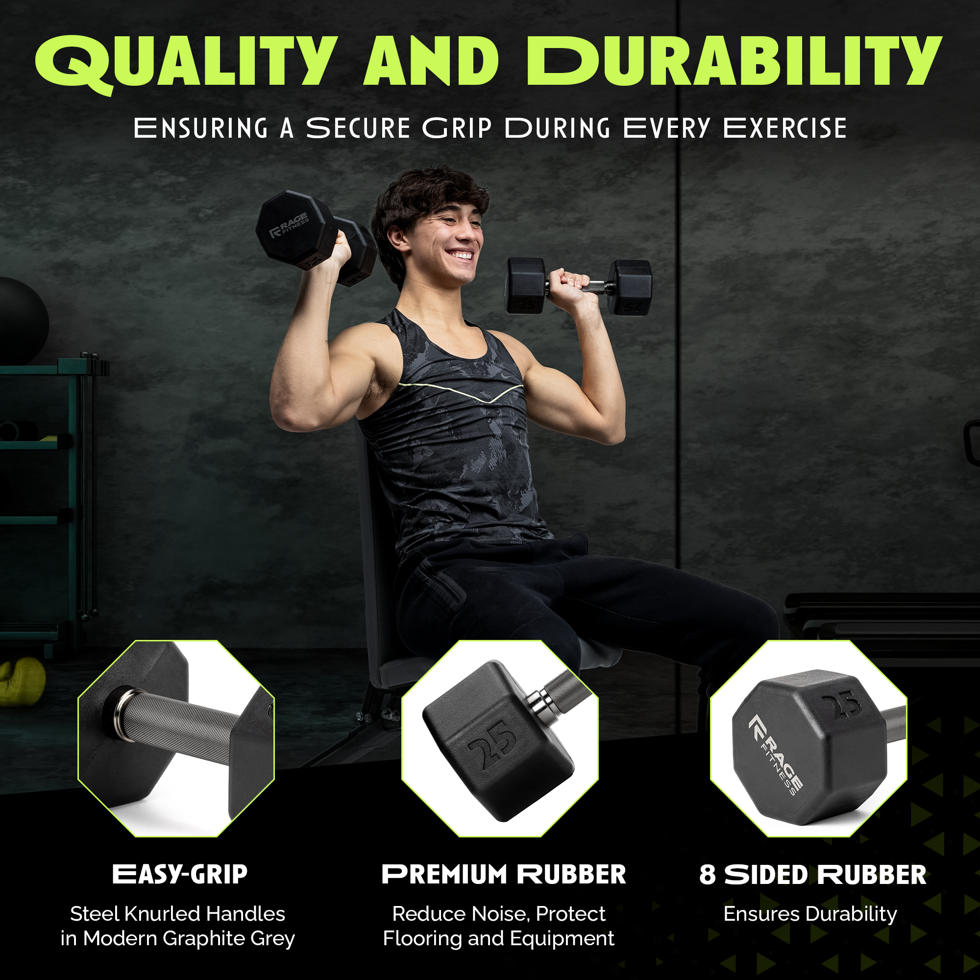 Octo Rubber Dumbbell Single Weight Training Equipment