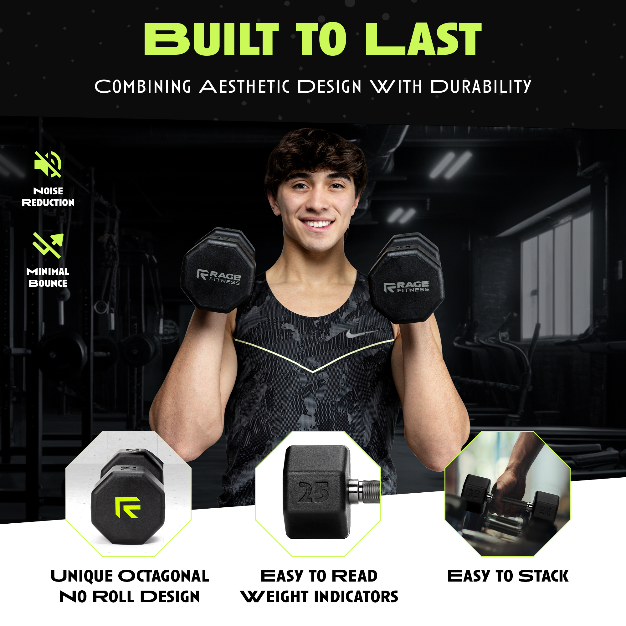 Octo Rubber Dumbbell Single Weight Training Equipment